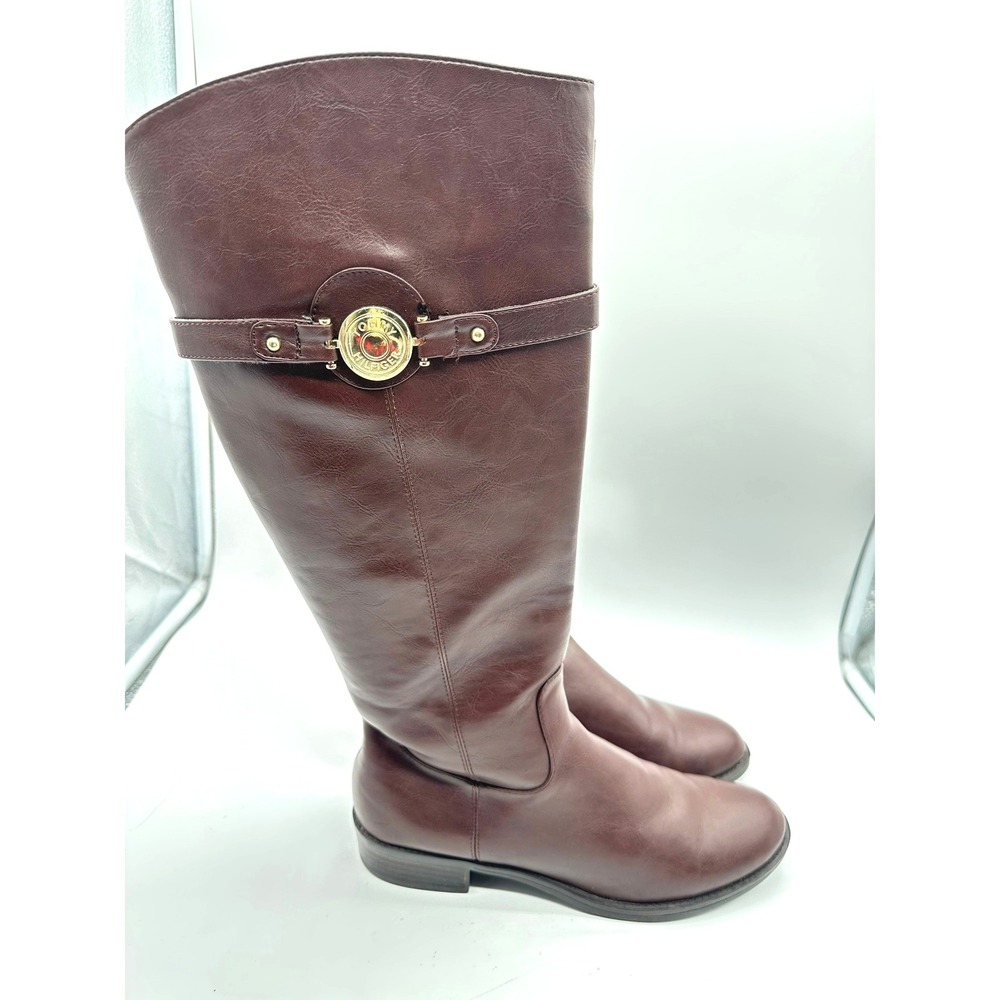 Tommy Hilfiger Womens Equestrian Riding Boots Brown Gold Medallion Knee High 9.5
